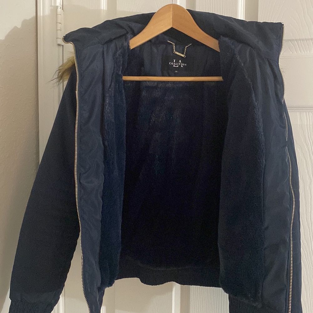 Medium navy blue faux fur lined hooded jacket - Picture 4 of 4